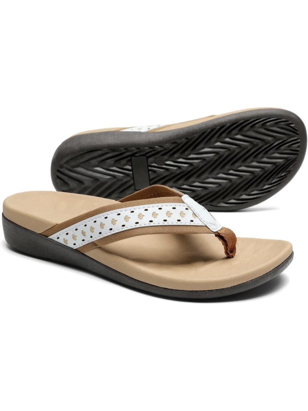Women's Beige Orthopedic Sandals with Arch Support Summer Plantar Flip Flops